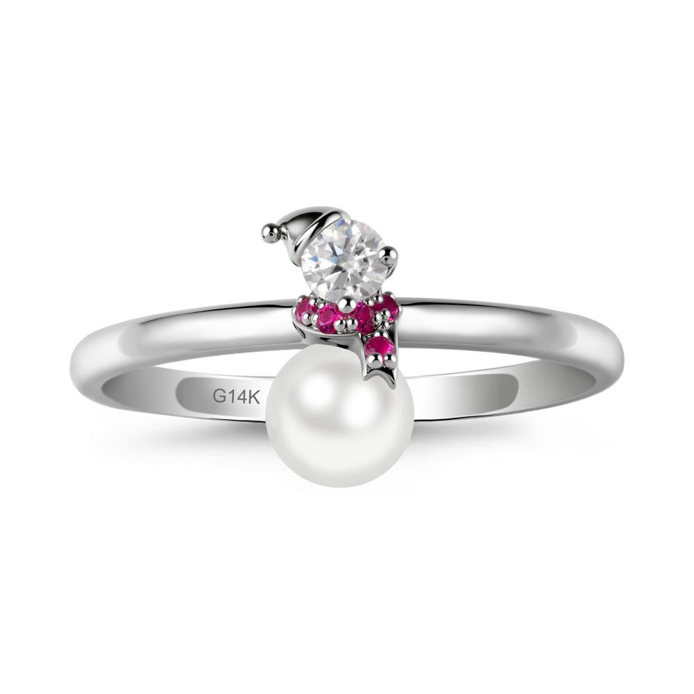 Snowman Inspired Pearl and Ruby Ring | LUO