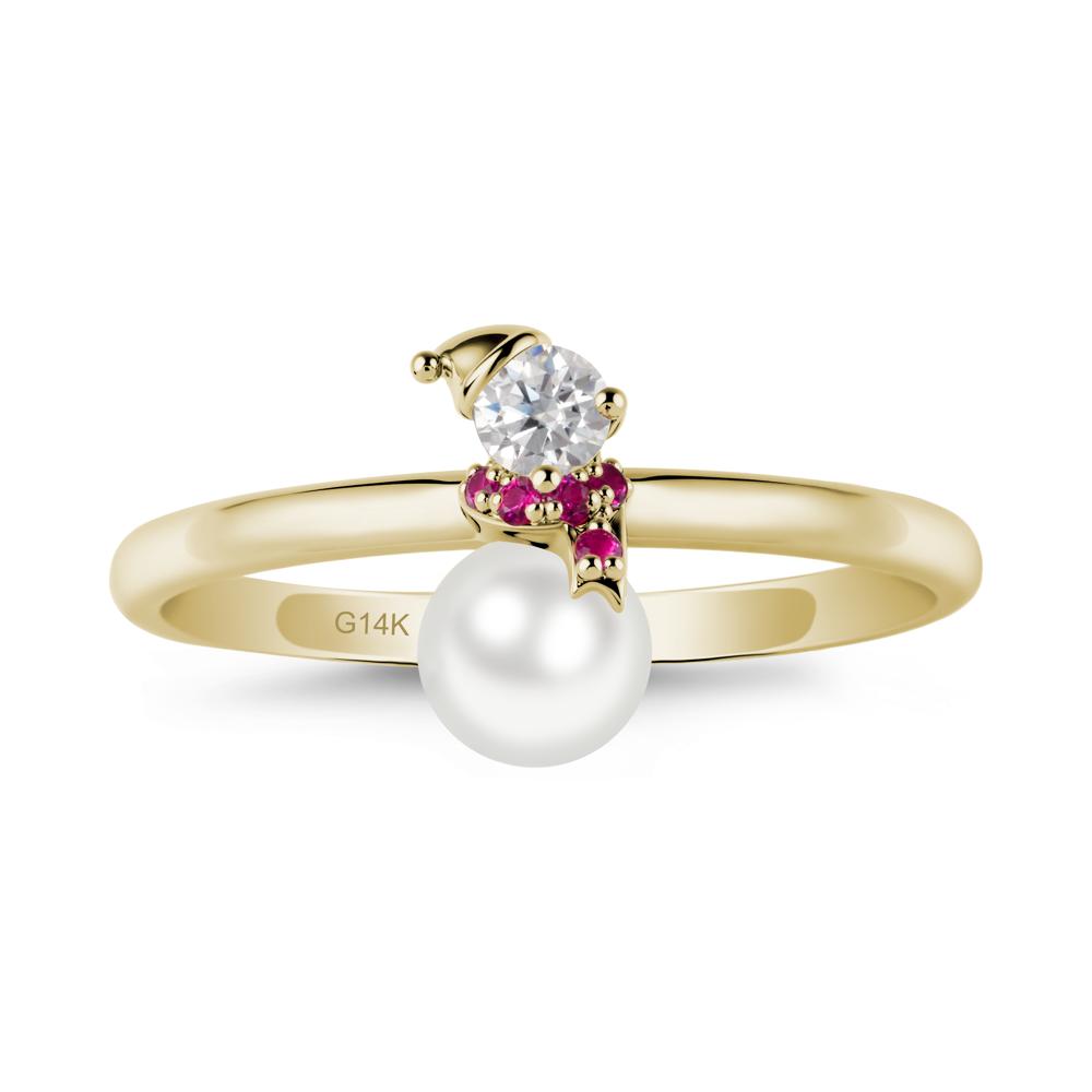 Snowman Inspired Pearl and Ruby Ring - LUO Jewelry #metal_14k yellow gold