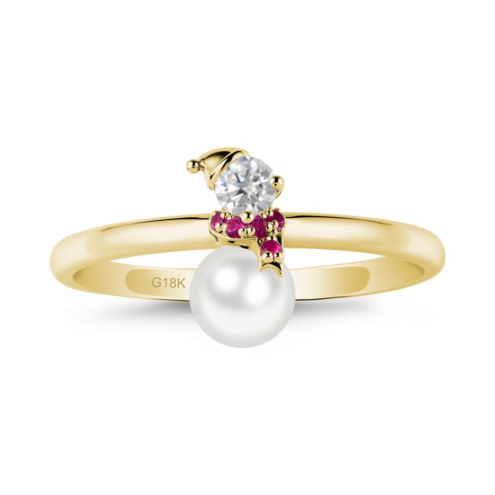 Snowman Inspired Pearl and Ruby Ring - LUO Jewelry #metal_18k yellow gold