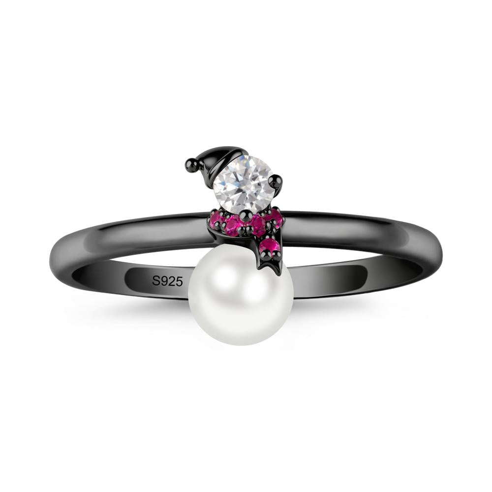 Snowman Inspired Pearl and Ruby Ring - LUO Jewelry #metal_black finish sterling silver