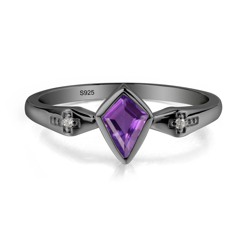 Gothic Kite Shaped Amethyst Cross Ring - LUO Jewelry #metal_black finish sterling silver