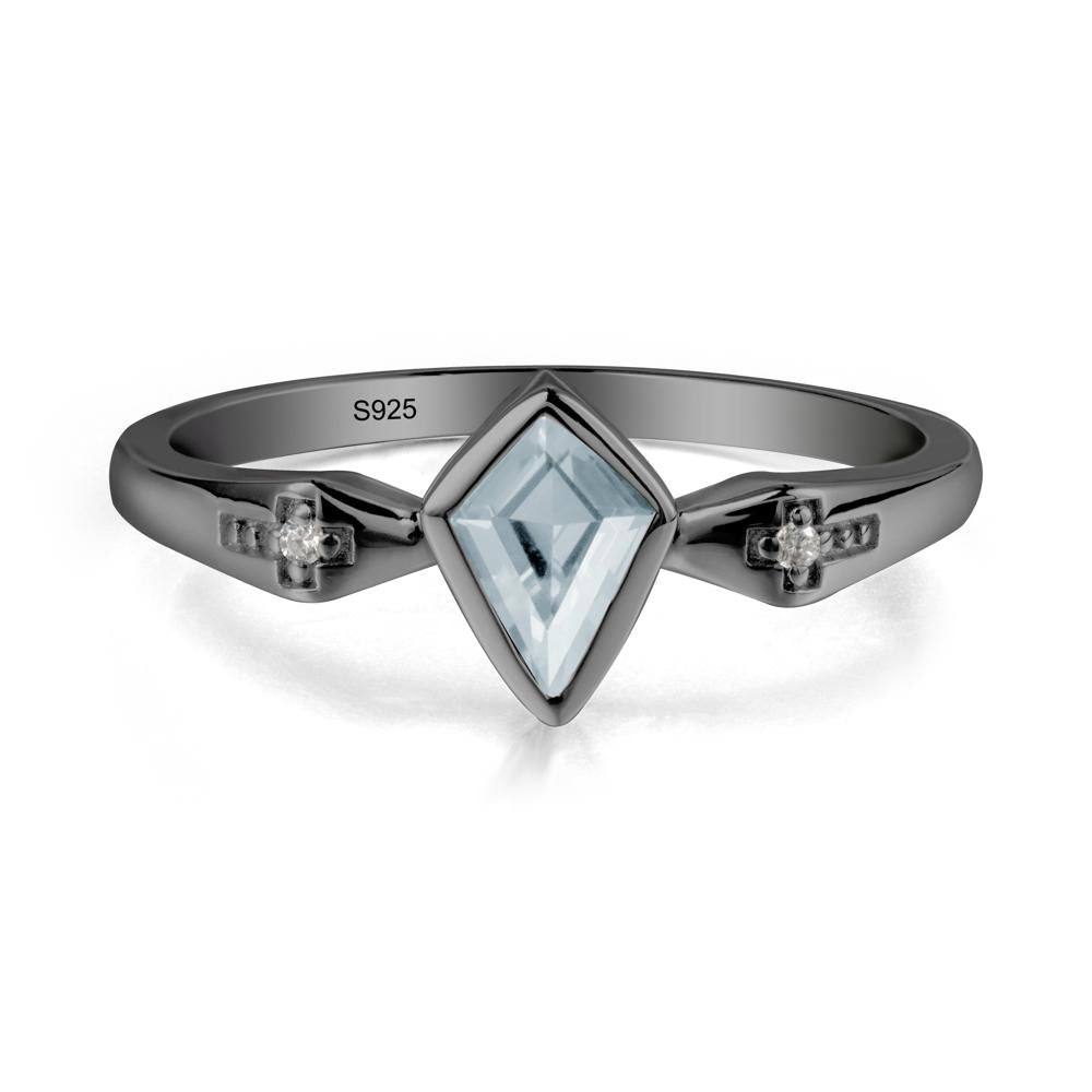 Coffin Shaped Bezel Setting Aquamarine Ring - LUO Jewelry #metal_black finish sterling silver