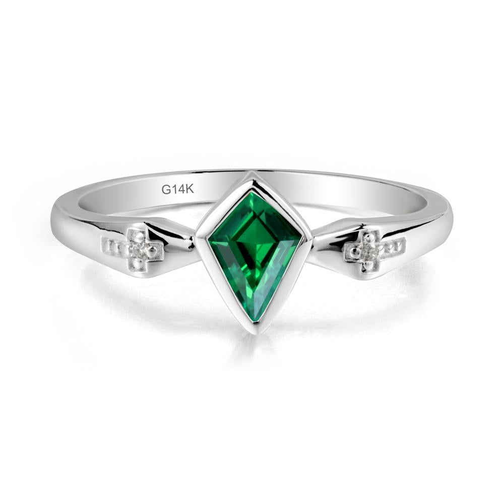 Gothic Kite Shaped Emerald Ring - LUO Jewelry #metal_14k white gold