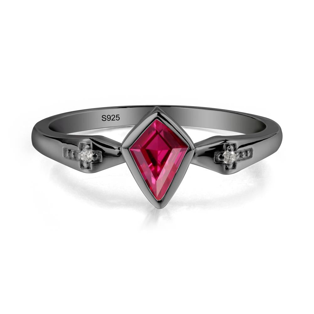 Gothic Kite Shaped Ruby Cross Ring - LUO Jewelry #metal_black finish sterling silver