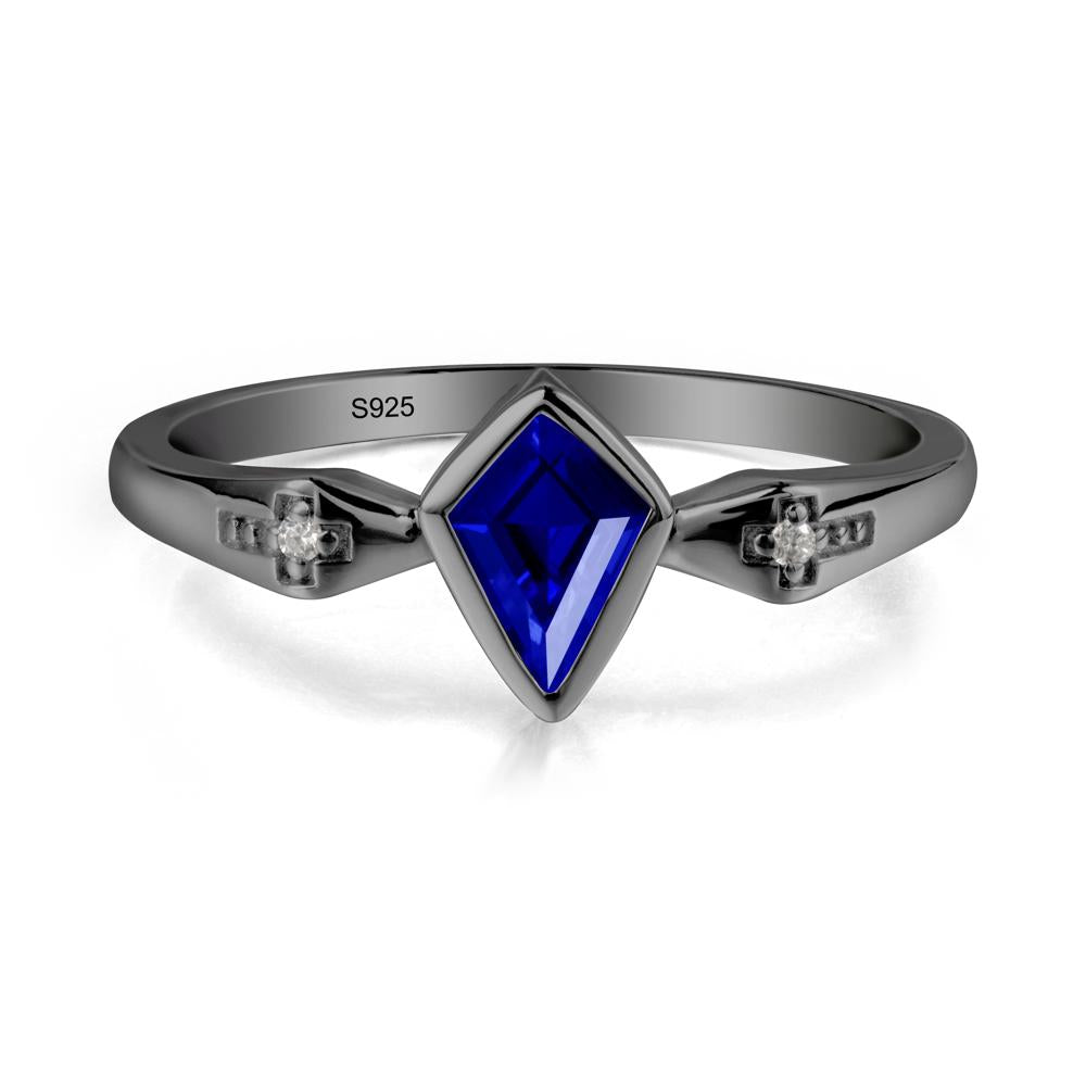 Coffin Shaped Bezel Setting Sapphire Ring - LUO Jewelry #metal_black finish sterling silver
