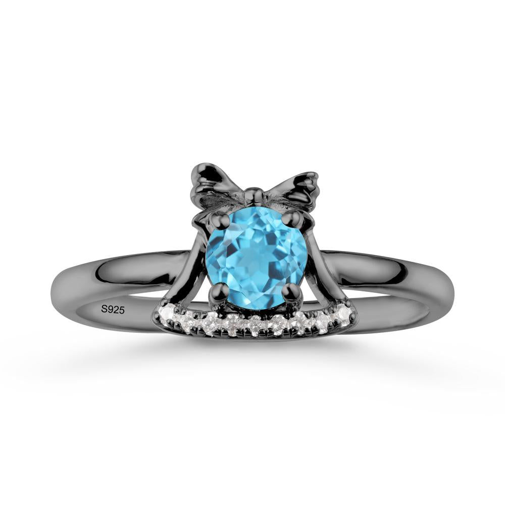 Chrismas Swiss Blue Topaz Ring with Jingle Bells Design - LUO Jewelry #metal_black finish sterling silver