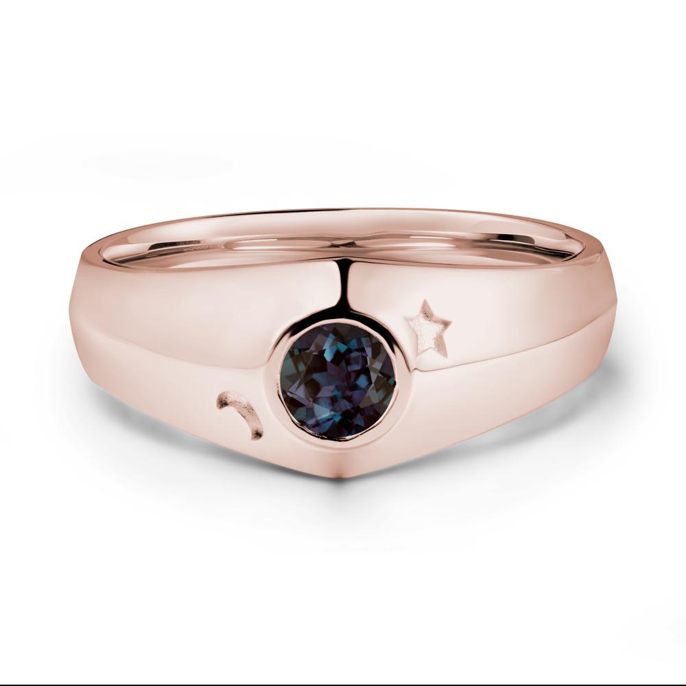 Bezel Setting Round Alexandrite Man Ring - LUO Jewelry #metal_14k rose gold