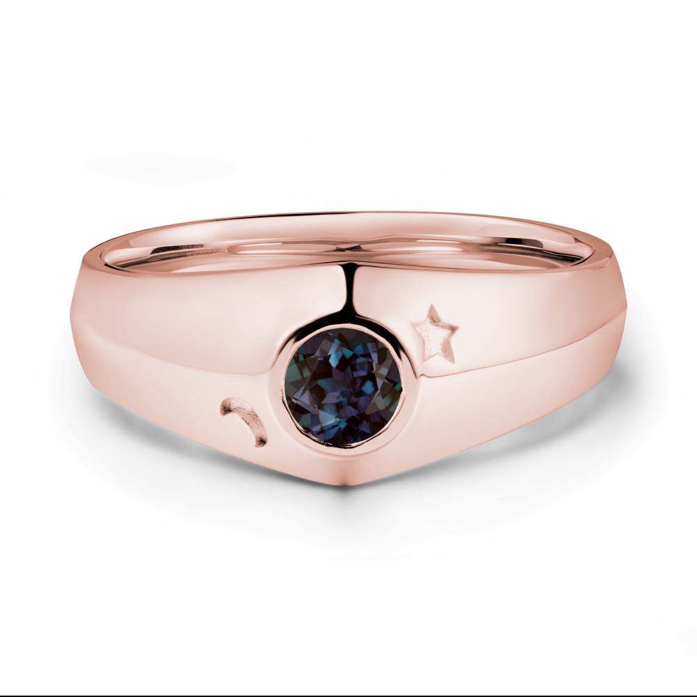 Bezel Setting Round Alexandrite Man Ring - LUO Jewelry #metal_18k rose gold