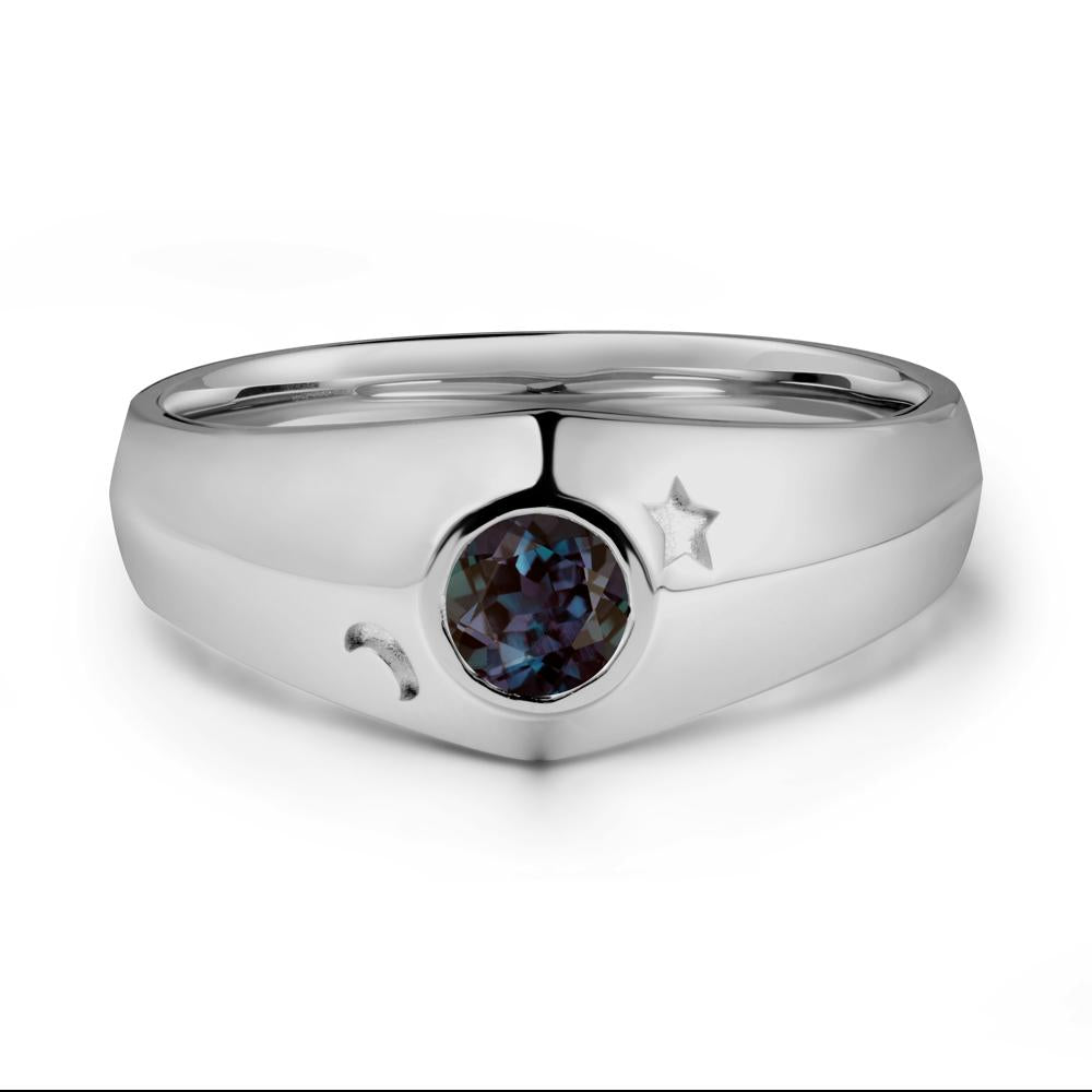 Bezel Setting Round Alexandrite Man Ring - LUO Jewelry #metal_platinum