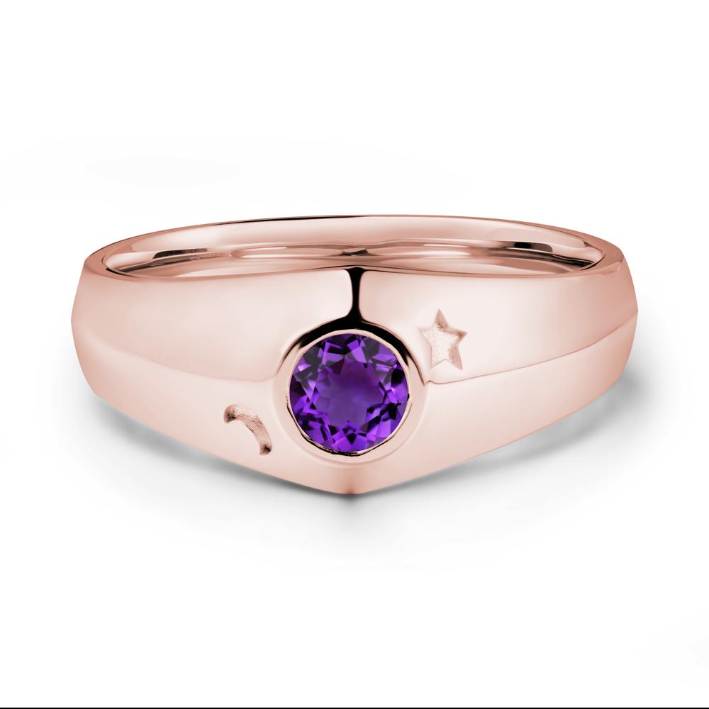 Crescent Moon and Star Bezel Set Amethyst Man Ring - LUO Jewelry #metal_18k rose gold