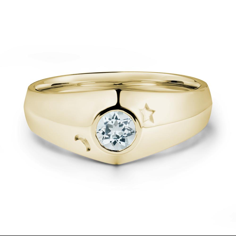 Round Aquamarine Wide Band Ring - LUO Jewelry #metal_14k yellow gold