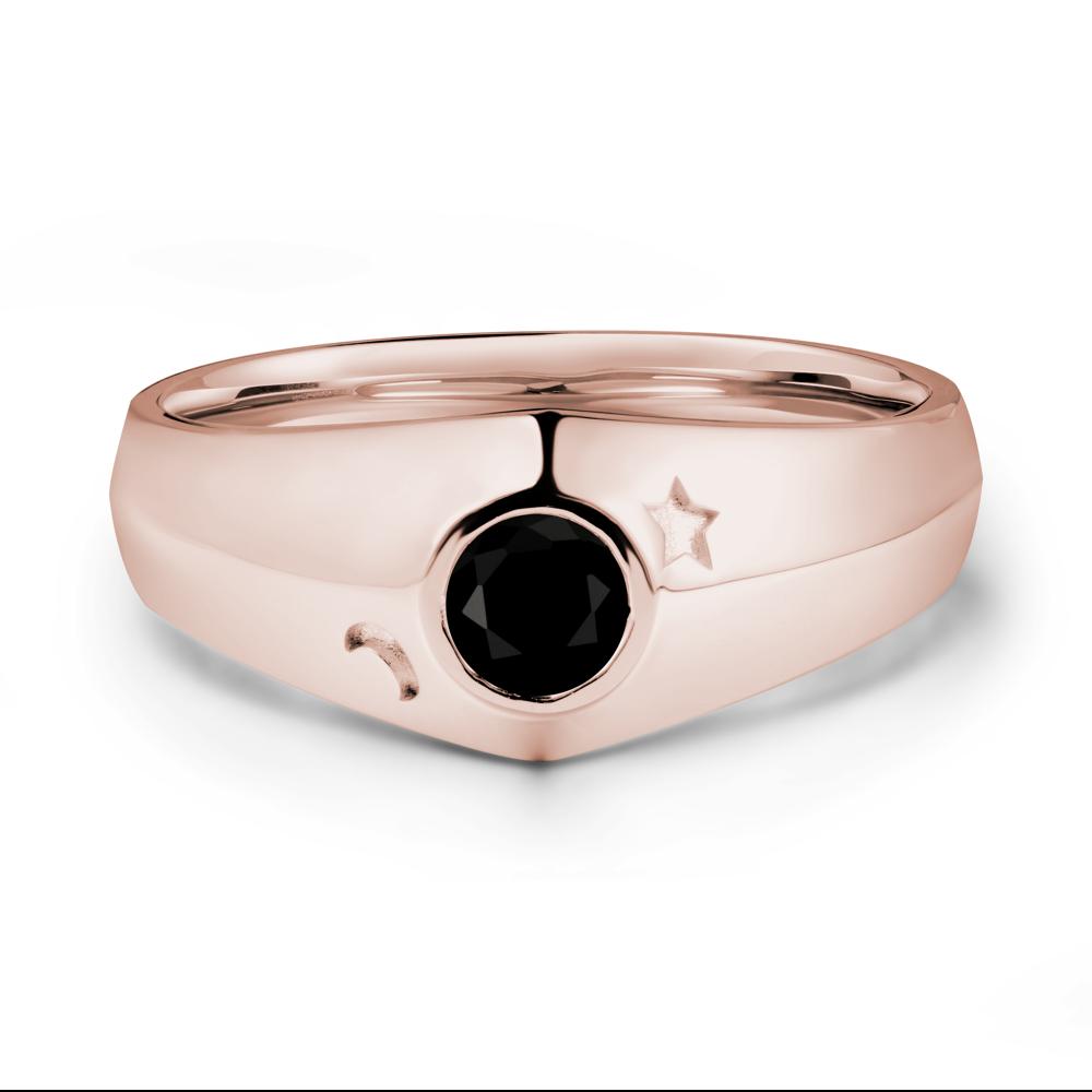 Bezel Setting Round Black Spinel Man Ring - LUO Jewelry #metal_14k rose gold