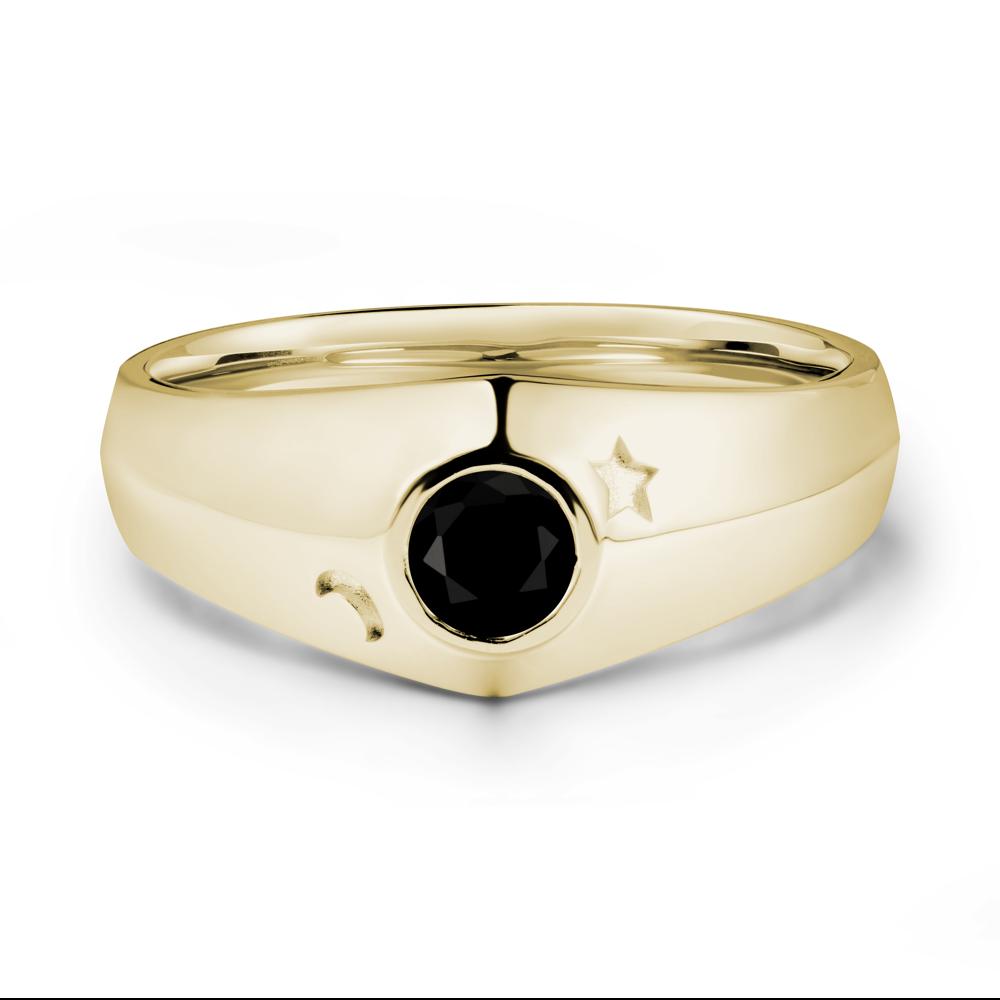 Bezel Setting Round Black Spinel Man Ring - LUO Jewelry #metal_14k yellow gold