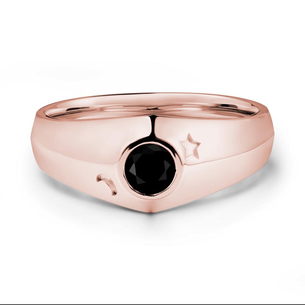 Bezel Setting Round Black Spinel Man Ring - LUO Jewelry #metal_18k rose gold