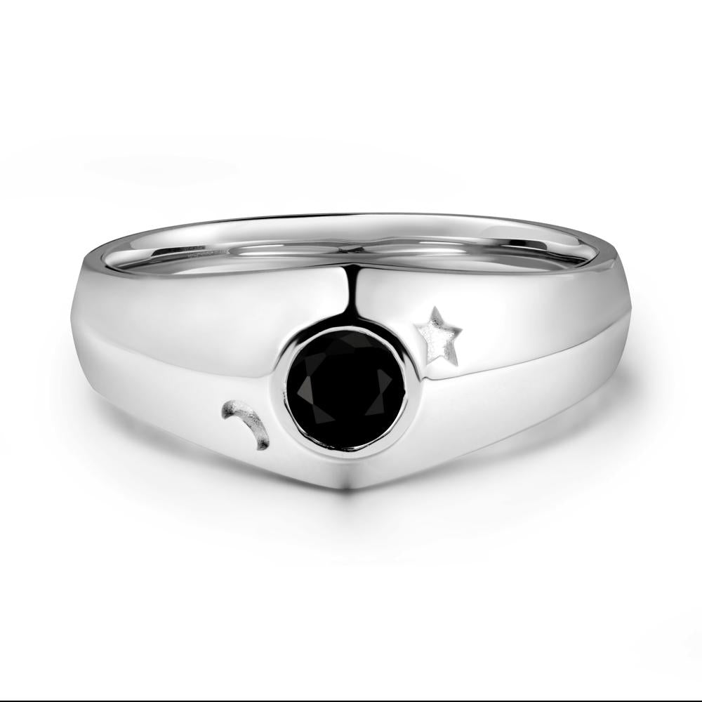 Bezel Setting Round Black Spinel Man Ring - LUO Jewelry #metal_18k white gold