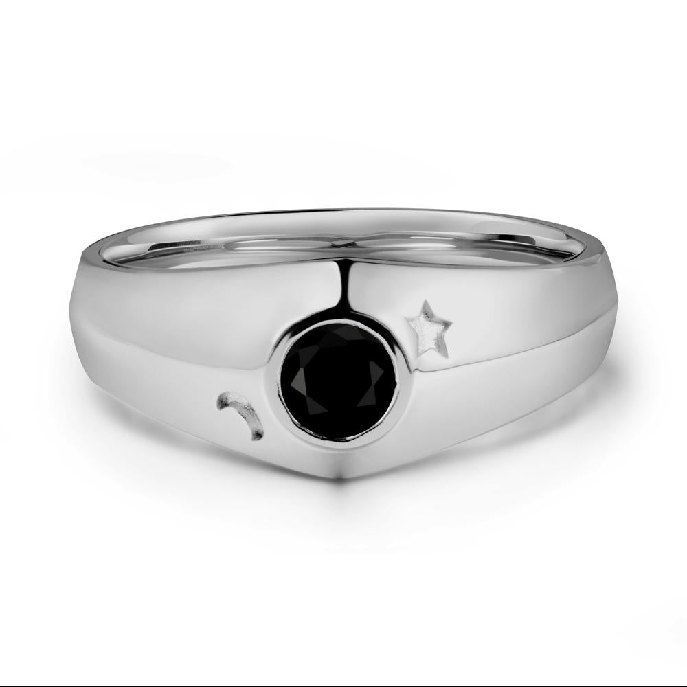 Bezel Setting Round Black Spinel Man Ring - LUO Jewelry #metal_platinum