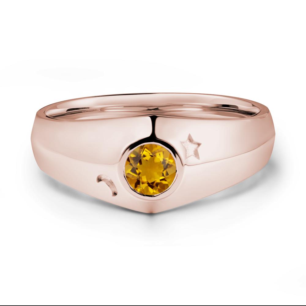 Crescent Moon and Star Bezel Set Citrine Man Ring - LUO Jewelry #metal_14k rose gold