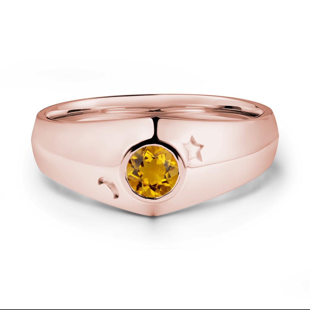Crescent Moon and Star Bezel Set Citrine Man Ring - LUO Jewelry #metal_18k rose gold