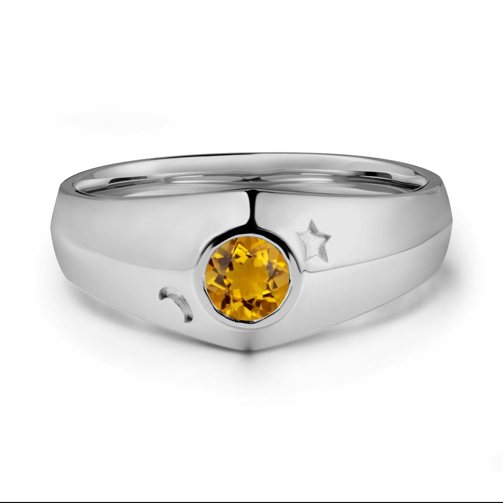 Crescent Moon and Star Bezel Set Citrine Man Ring - LUO Jewelry #metal_platinum