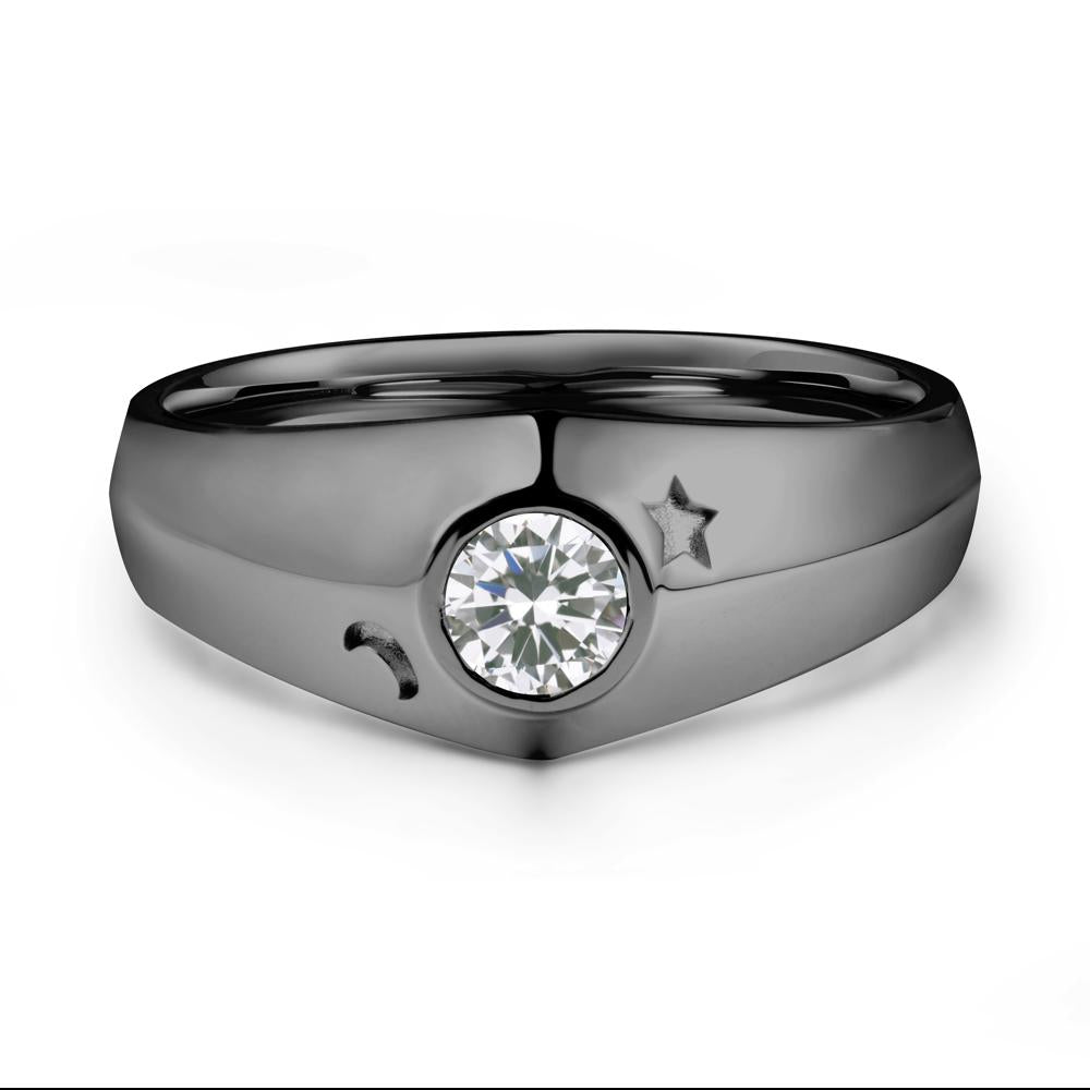 Round Cubic Zirconia Wide Band Ring - LUO Jewelry #metal_black finish sterling silver