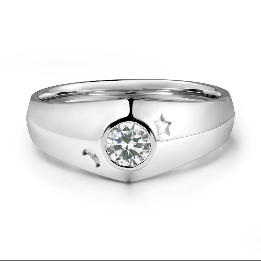 Round Cubic Zirconia Wide Band Ring - LUO Jewelry #metal_sterling silver