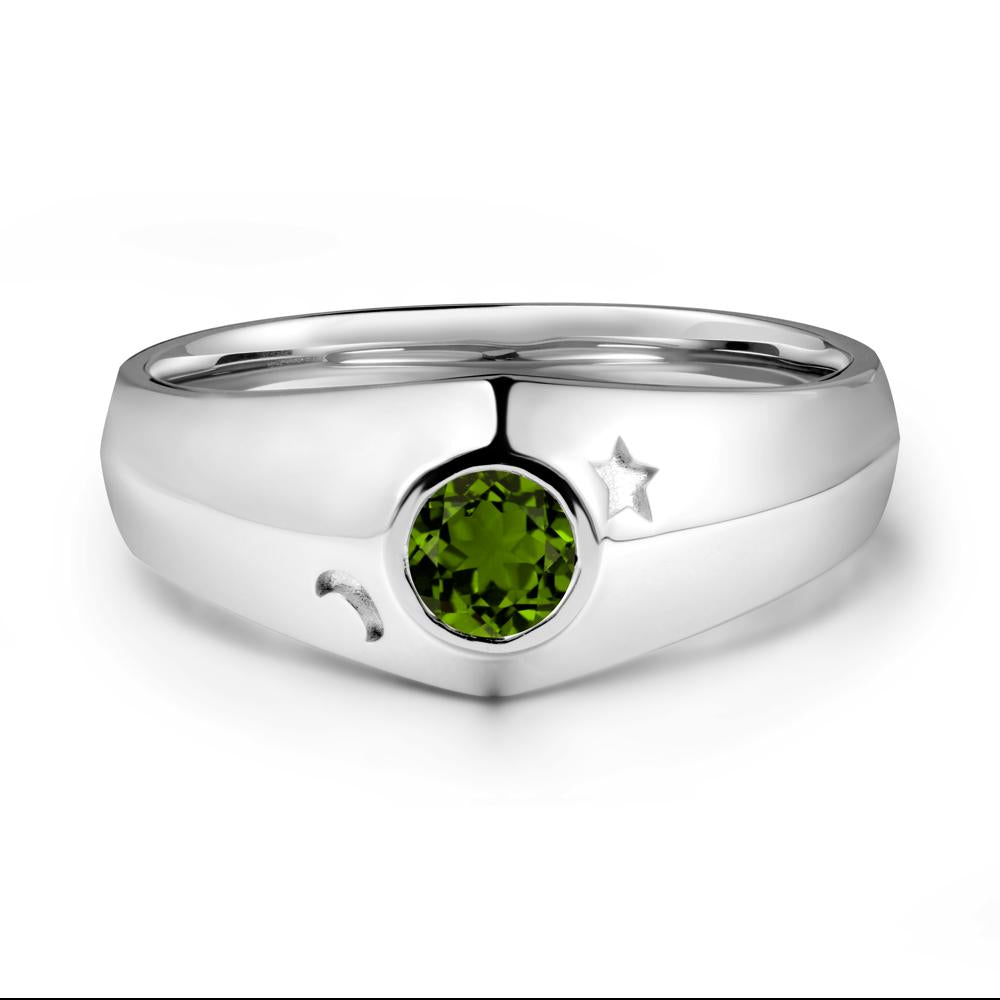 Bezel Setting Round Diopside Man Ring - LUO Jewelry #metal_18k white gold