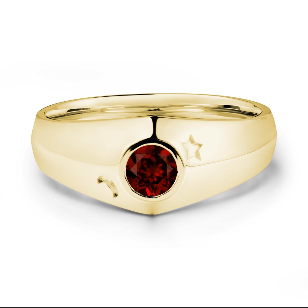 Round Garnet Wide Band Ring - LUO Jewelry #metal_18k yellow gold