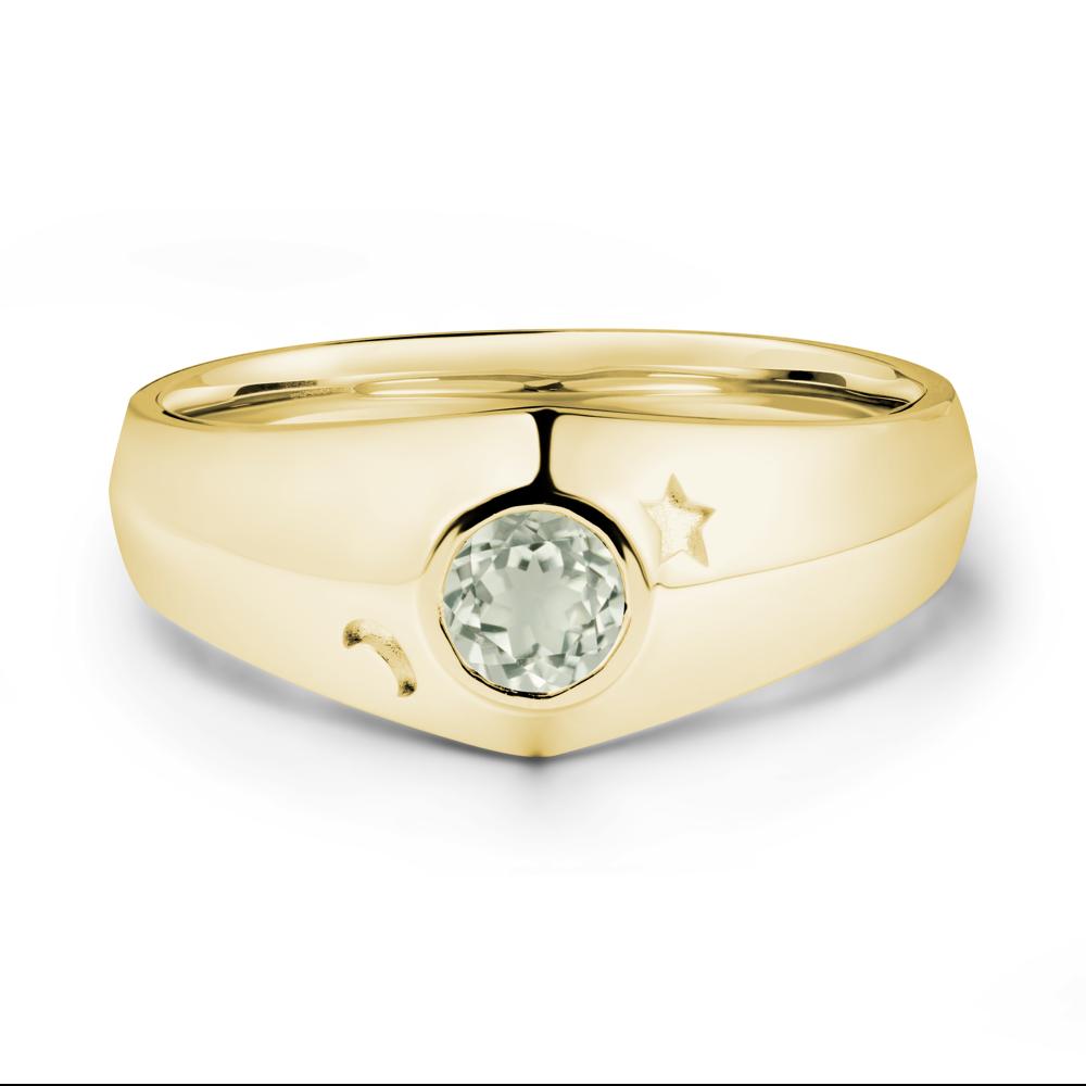 Bezel Setting Round Green Amethyst Man Ring - LUO Jewelry #metal_18k yellow gold