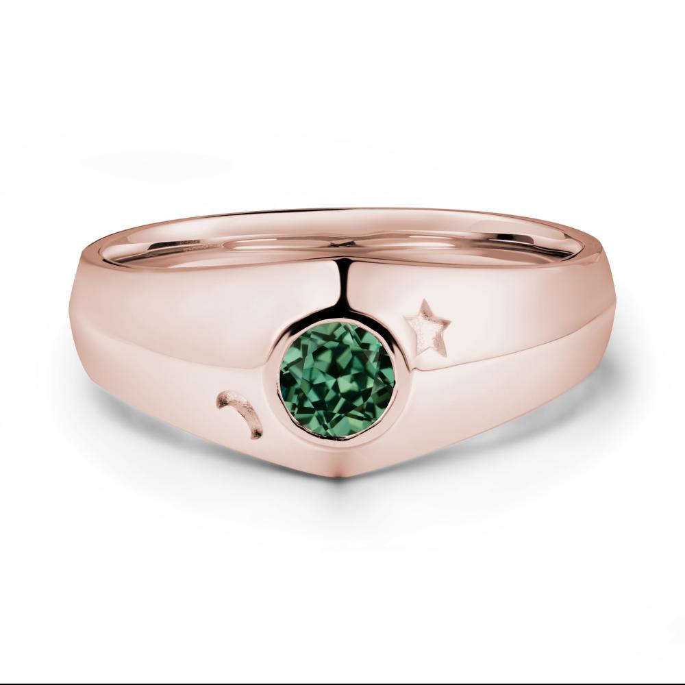 Crescent Moon and Star Bezel Set Green Sapphire Man Ring - LUO Jewelry #metal_14k rose gold