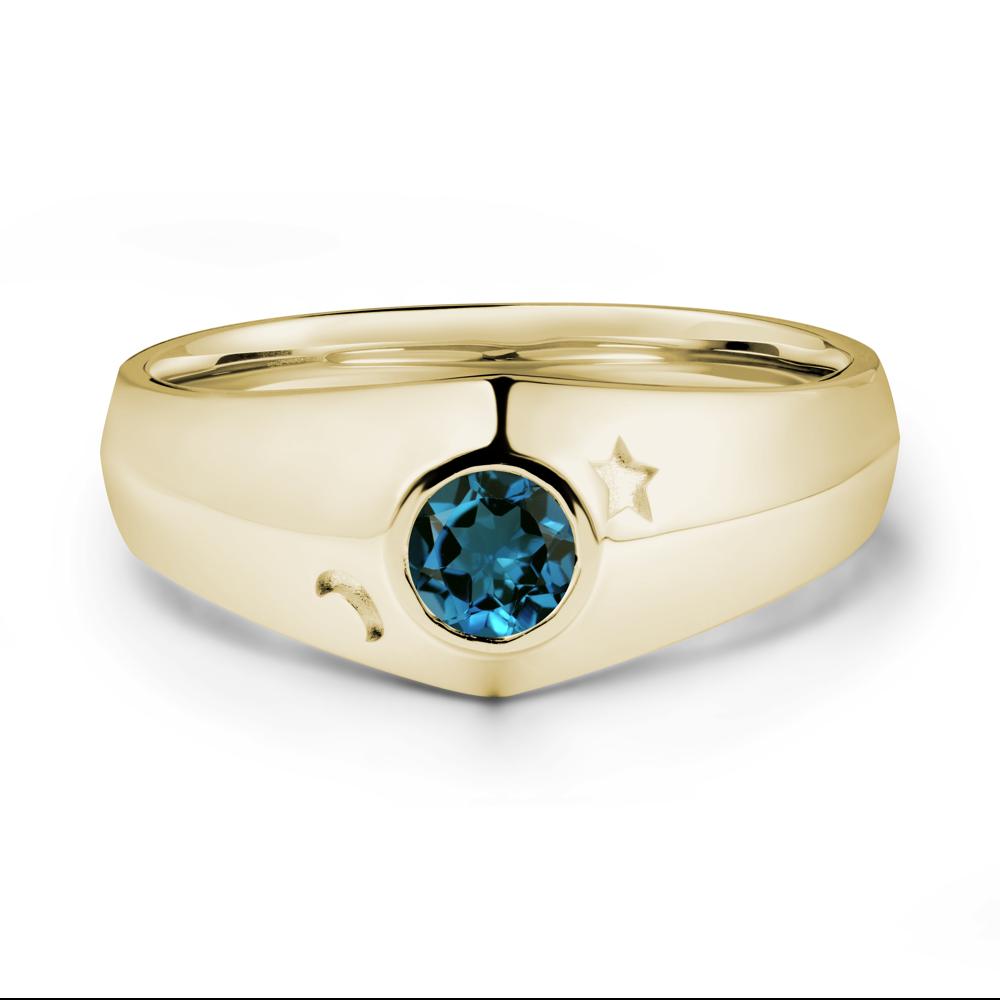 Bezel Setting Round London Blue Topaz Man Ring - LUO Jewelry #metal_14k yellow gold