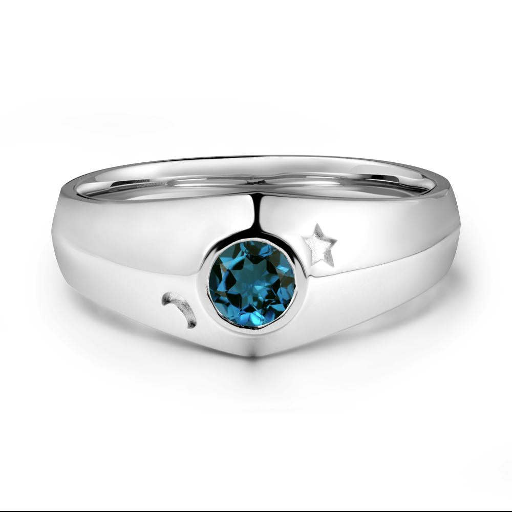 Bezel Setting Round London Blue Topaz Man Ring - LUO Jewelry #metal_18k white gold
