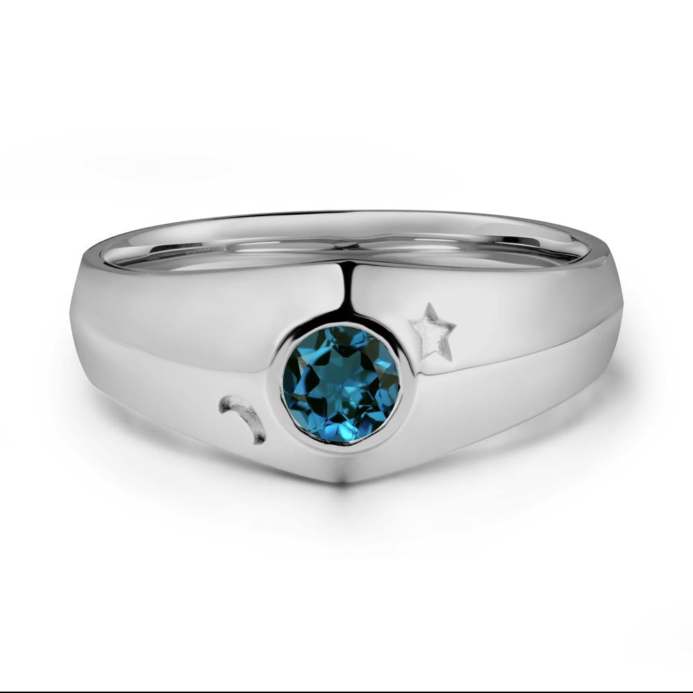 Bezel Setting Round London Blue Topaz Man Ring - LUO Jewelry #metal_platinum