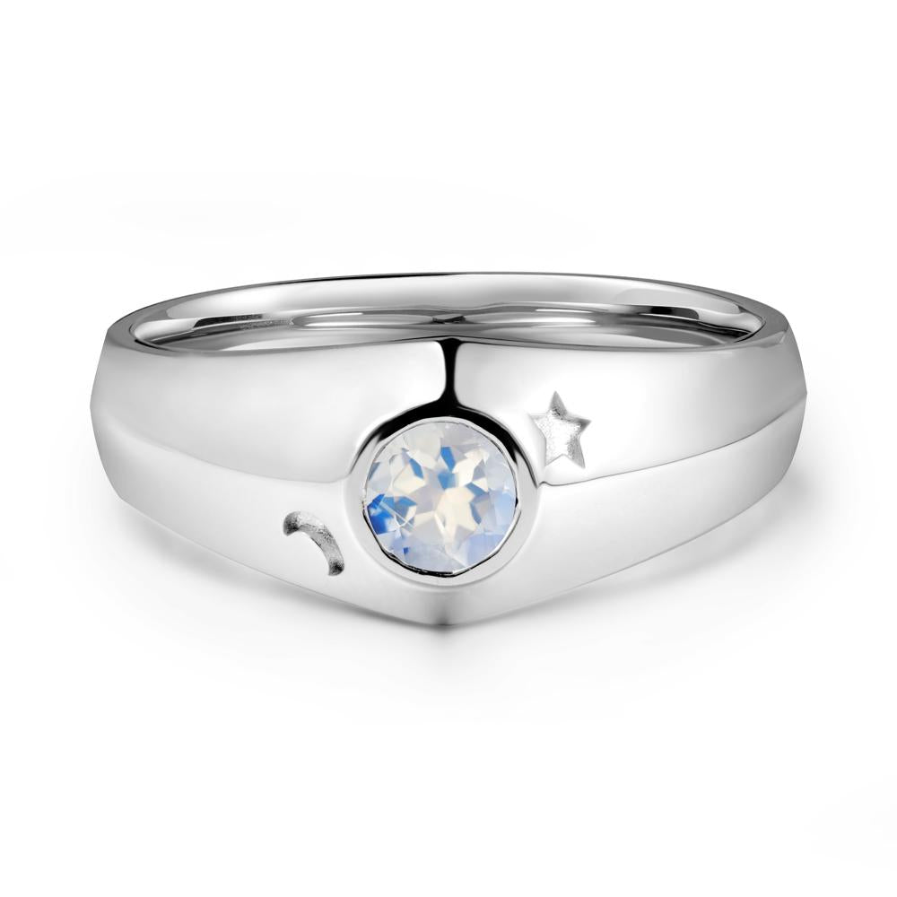 Crescent Moon and Star Bezel Set Moonstone Man Ring | LUO