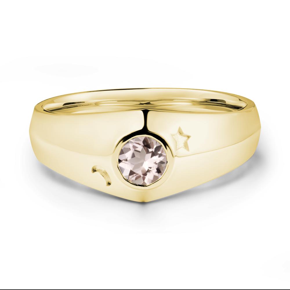 Round Morganite Wide Band Ring - LUO Jewelry #metal_18k yellow gold