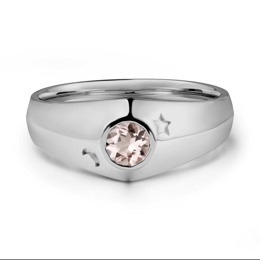 Round Morganite Wide Band Ring - LUO Jewelry #metal_platinum