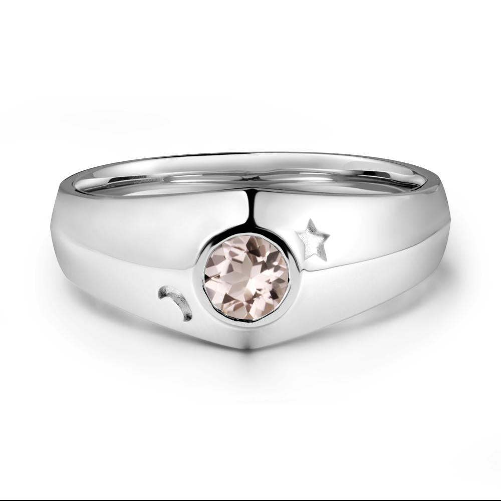 Round Morganite Wide Band Ring - LUO Jewelry #metal_sterling silver