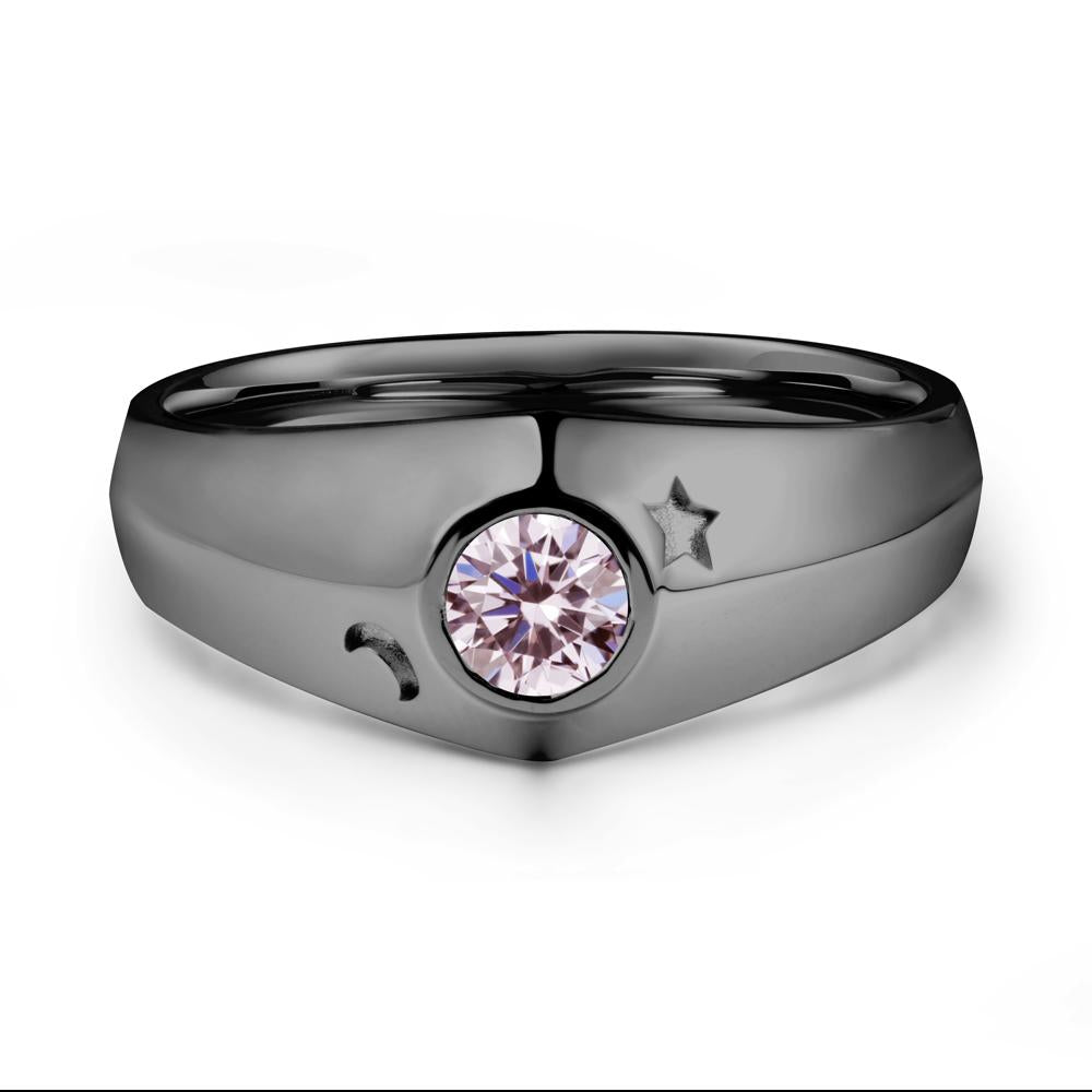 Bezel Setting Round Pink Cubic Zirconia Man Ring - LUO Jewelry #metal_black finish sterling silver