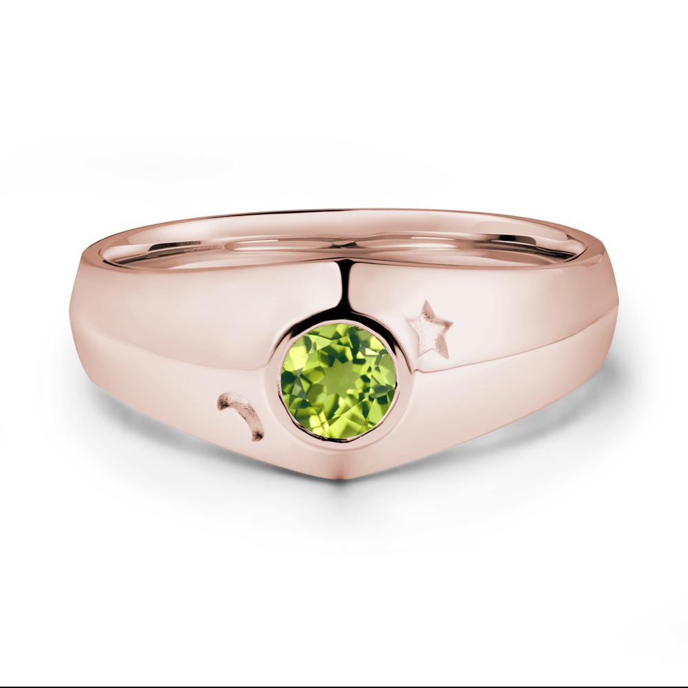 Crescent Moon and Star Bezel Set Peridot Man Ring - LUO Jewelry #metal_14k rose gold