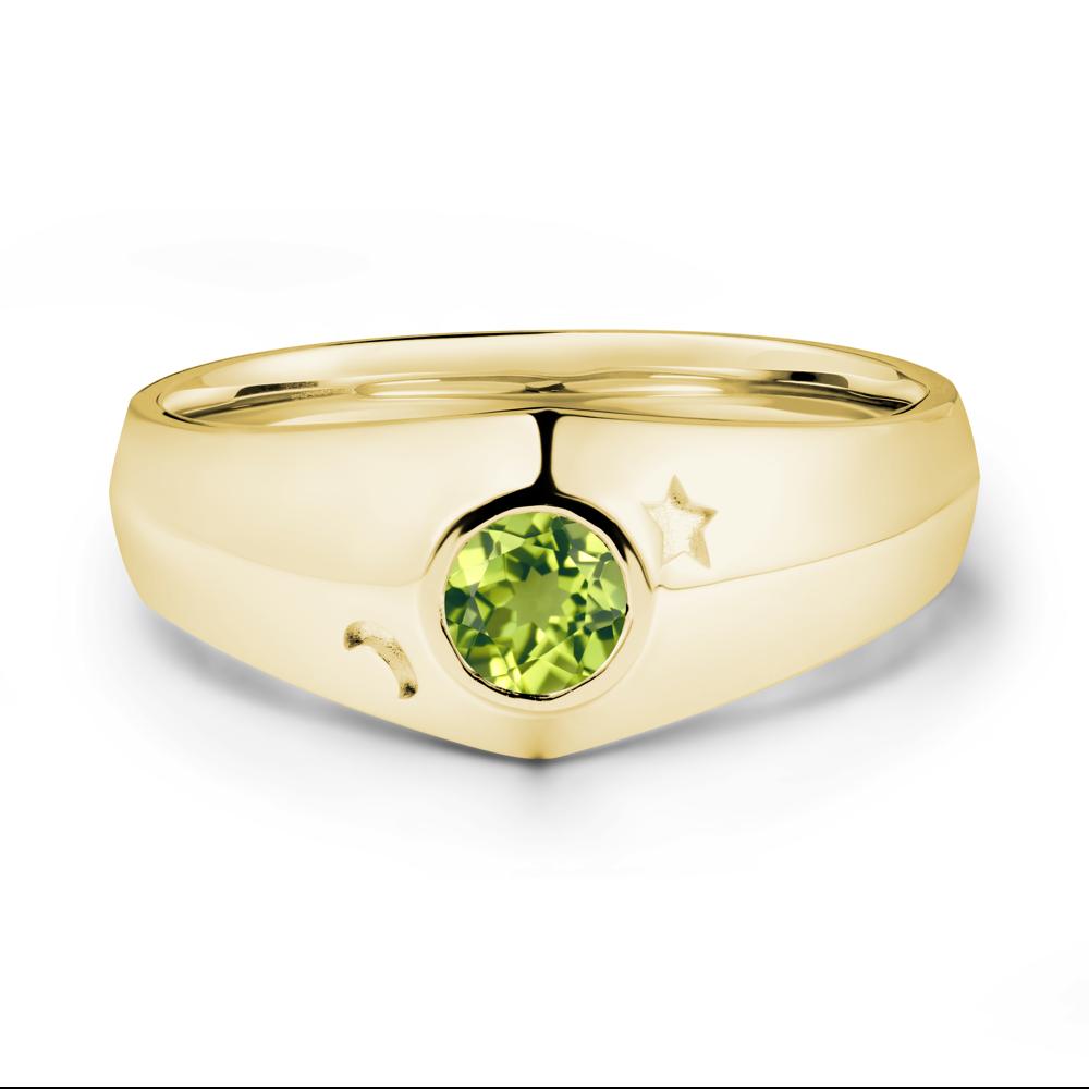 Crescent Moon and Star Bezel Set Peridot Man Ring - LUO Jewelry #metal_18k yellow gold