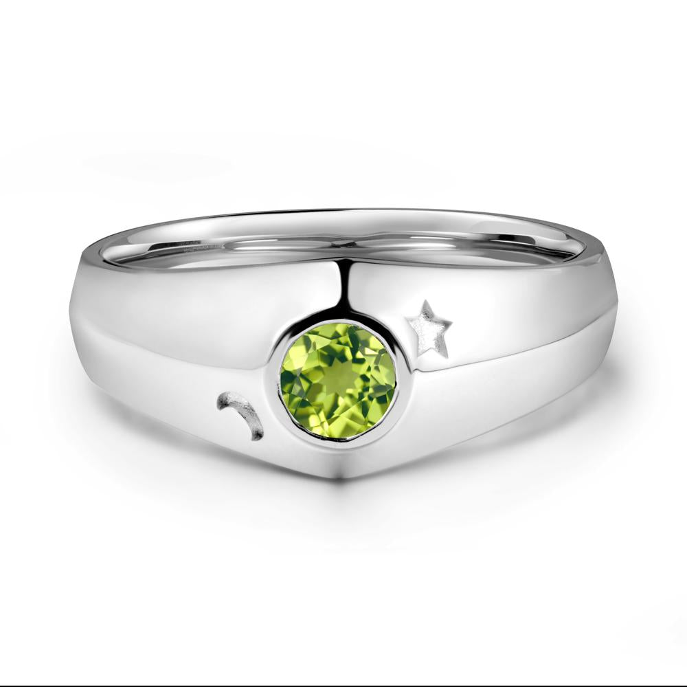 Crescent Moon and Star Bezel Set Peridot Man Ring - LUO Jewelry #metal_sterling silver