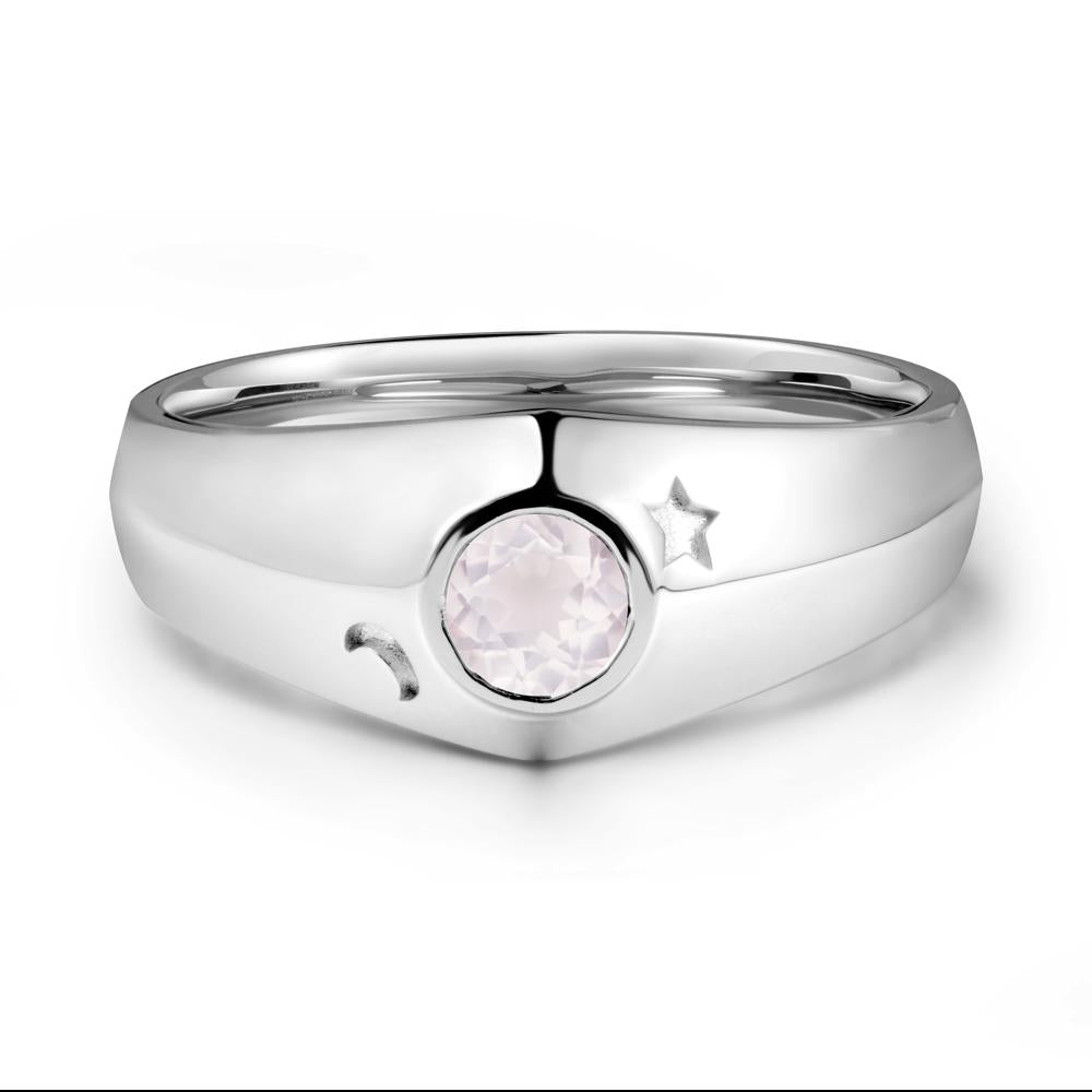 Round Rose Quartz Wide Band Ring - LUO Jewelry #metal_14k white gold