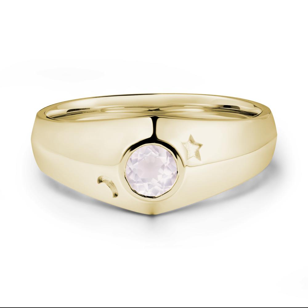 Round Rose Quartz Wide Band Ring - LUO Jewelry #metal_14k yellow gold