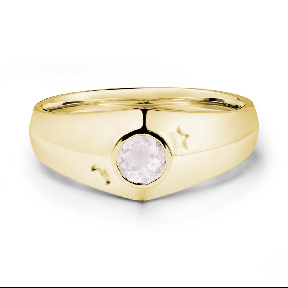 Round Rose Quartz Wide Band Ring - LUO Jewelry #metal_18k yellow gold