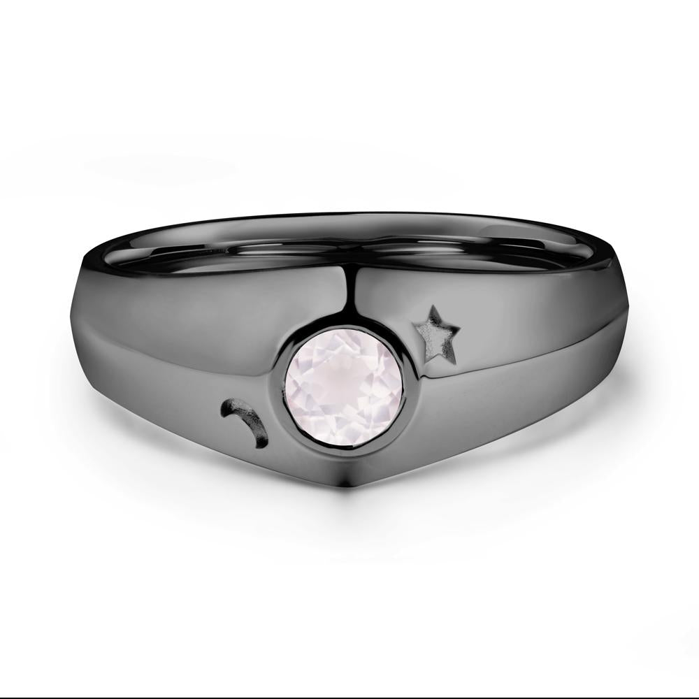 Round Rose Quartz Wide Band Ring - LUO Jewelry #metal_black finish sterling silver