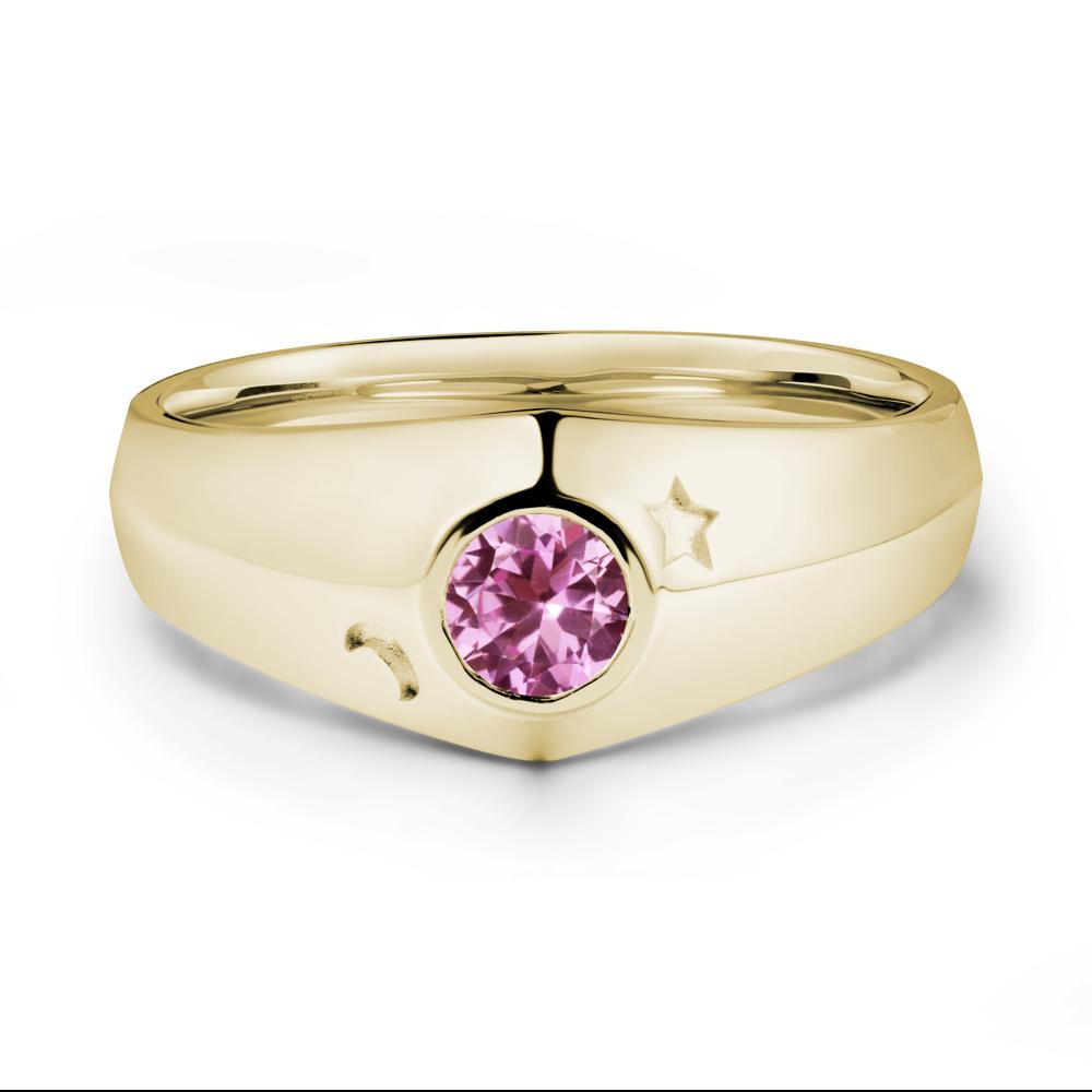 Bezel Setting Round Pink Sapphire Man Ring - LUO Jewelry #metal_14k yellow gold
