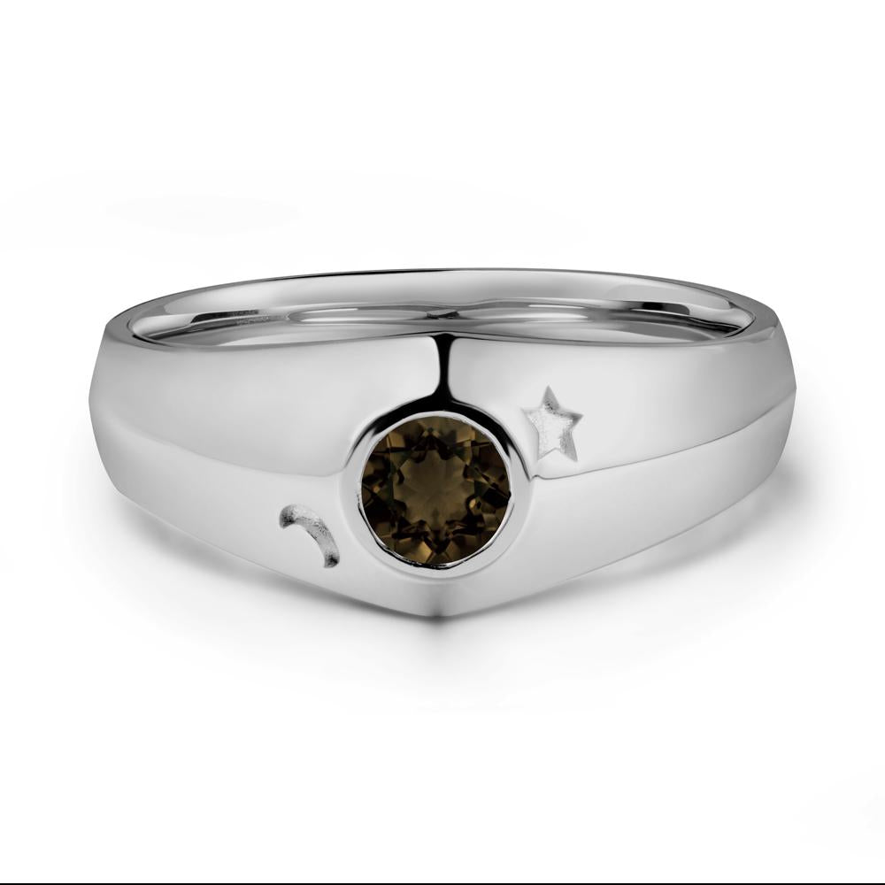 Bezel Setting Round Smoky Quartz Man Ring - LUO Jewelry #metal_platinum