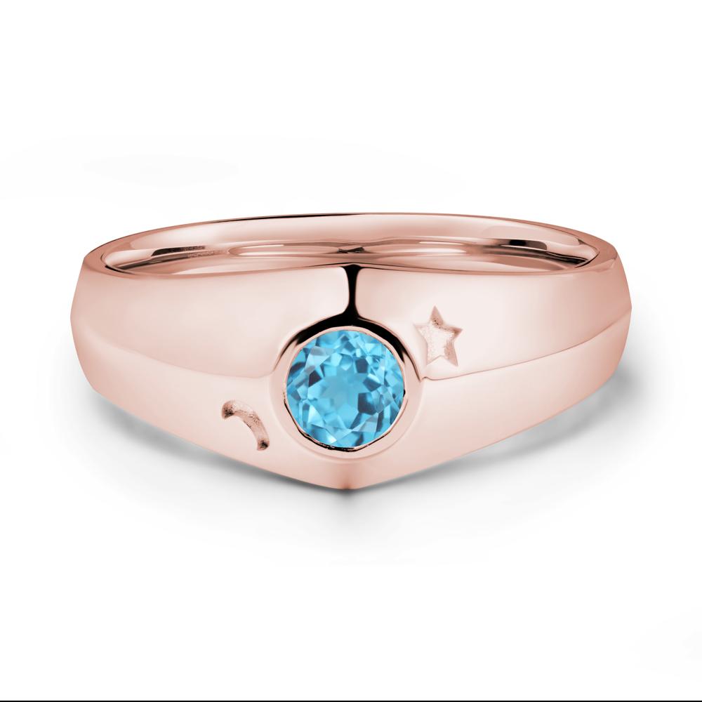 Crescent Moon and Star Bezel Set Swiss Blue Topaz Man Ring - LUO Jewelry #metal_18k rose gold