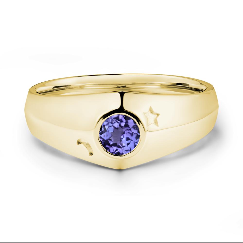 Round Tanzanite Wide Band Ring - LUO Jewelry #metal_18k yellow gold