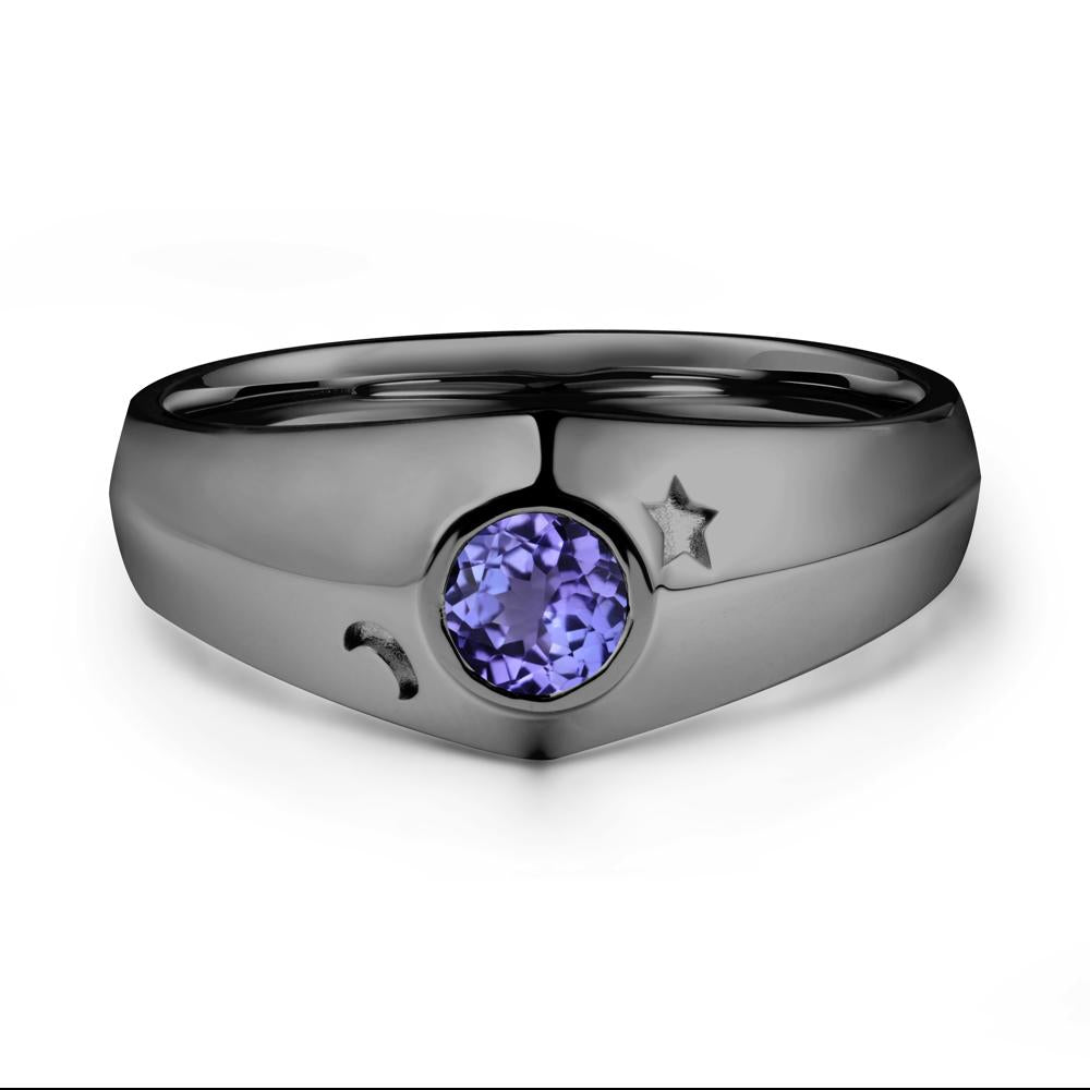 Round Tanzanite Wide Band Ring - LUO Jewelry #metal_black finish sterling silver