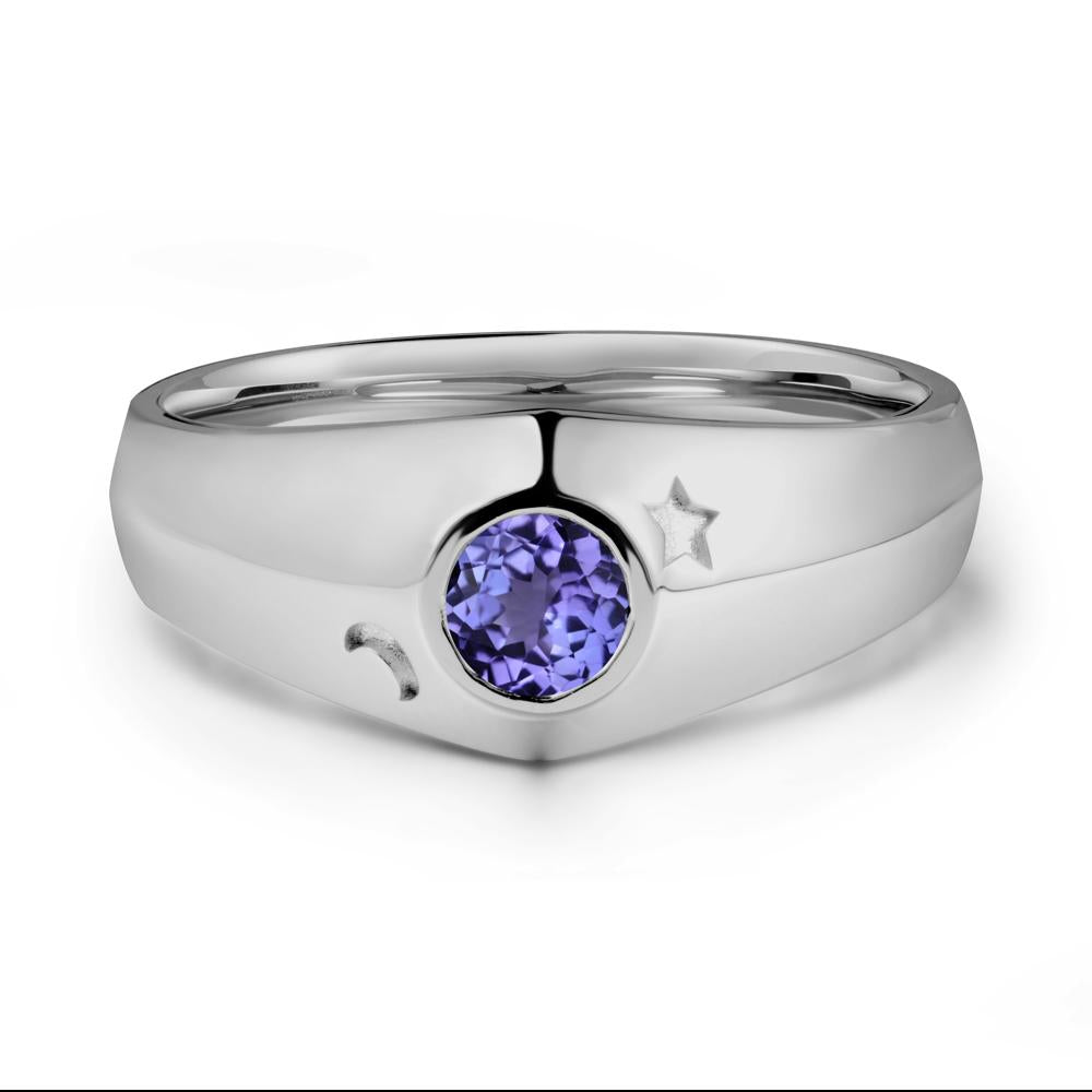 Round Tanzanite Wide Band Ring - LUO Jewelry #metal_platinum